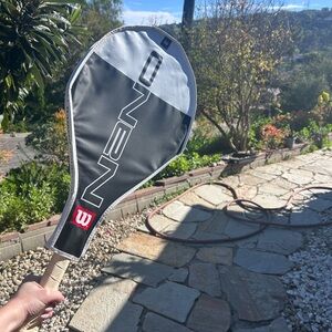 Wilson Black, White & Pink tennis racket with racket cover